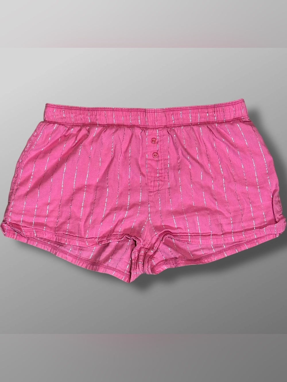 Victoria’s Secret PINK Flannel Sleep Boxer Shorts XS Pink Silver Metallic Stripe